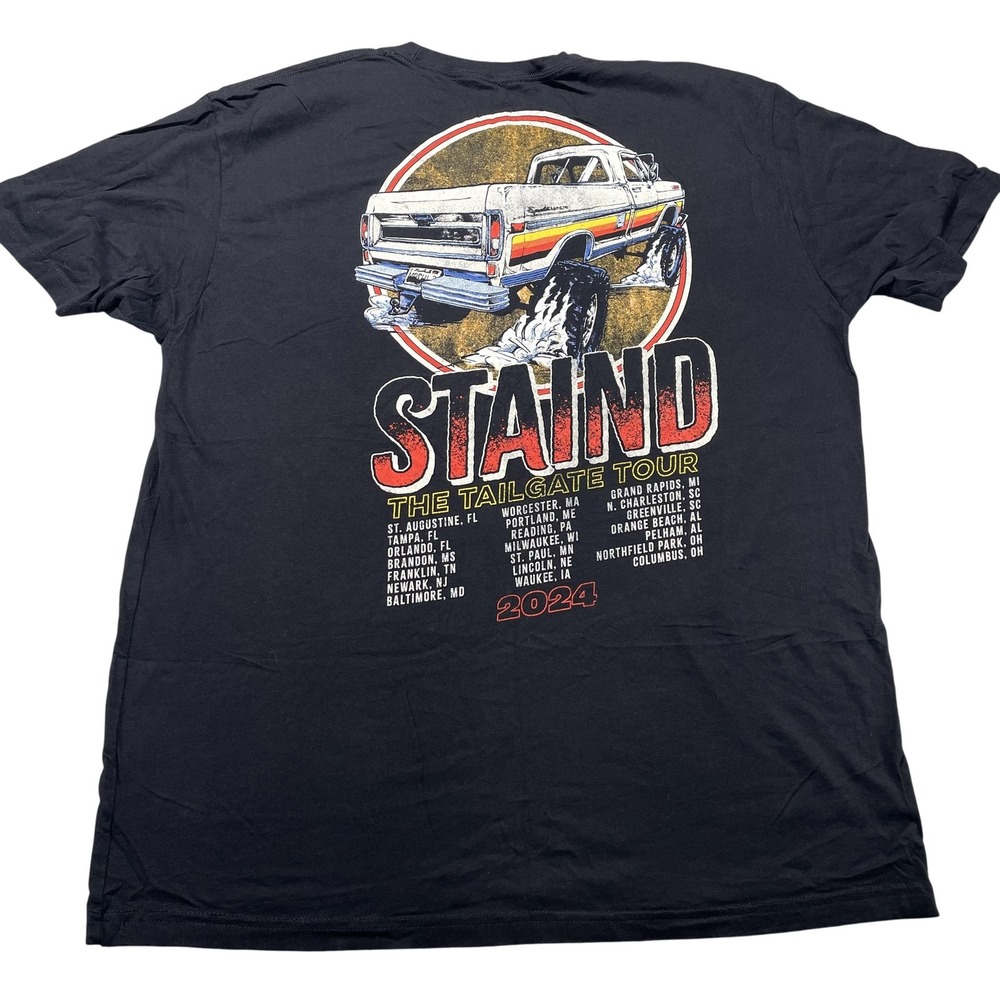 Staind Shirt Mens 2XL Black The Tailgate Tour 2024 Double Sided Graphic Band Tee
